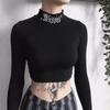 Women's Dark Style High-Neck Figure-Hugging Long-Sleeve Crop Top