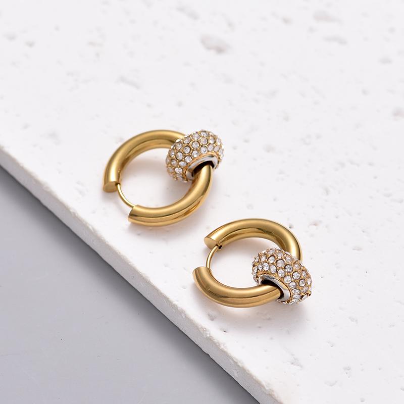 Classic Women's Hoop Earrings Stainless Steel Crystal Rhinestone Round Geometric Gold Silver Color Vintage Jewelry Party Gift