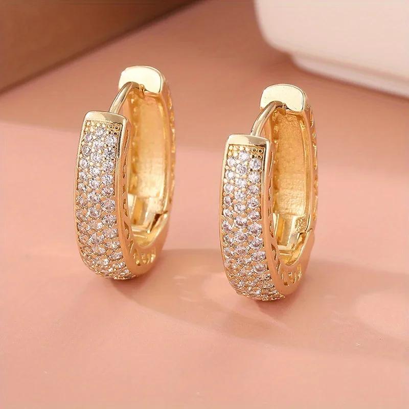 Luxurious Sparkling Synthetic Zircon Design Hoop Earrings for Women's Elegant Jewelry Accessories Perfect Birthday Gifts
