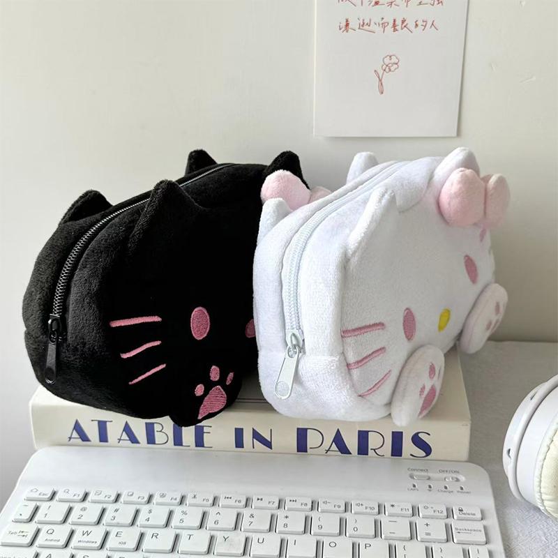 Hello Kitty Plush Pencil Case Large Capacity Cat Paw Pen Bag Stationery Organizer Makeup Bag Sundry Storage Bag