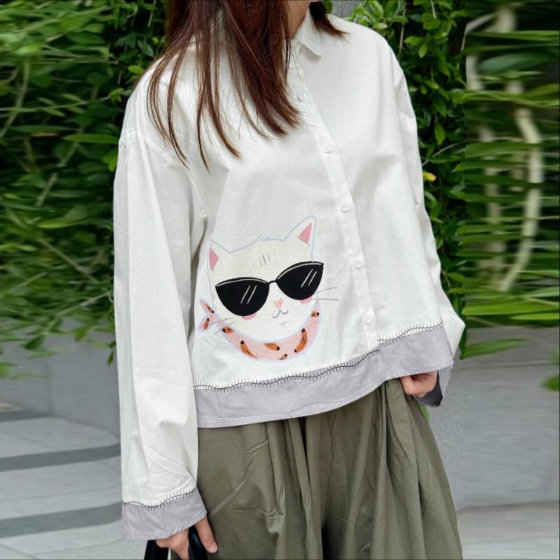 ZANZEA Women Casual Turn Down Collar Long Sleeve Print Blouse