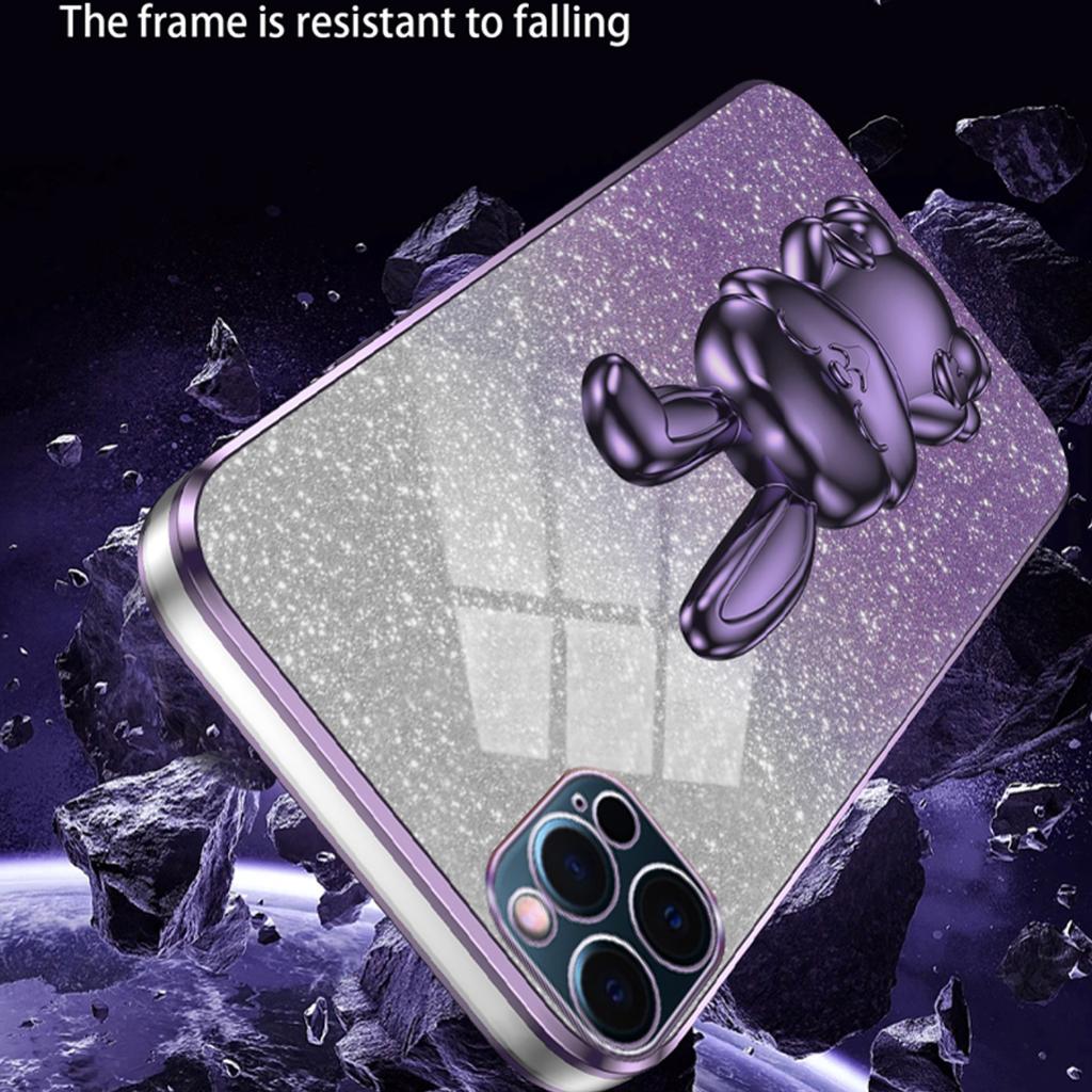 For iPhone 12 Pro Max Cartoon Rabbit Glitter Case Phone Cover with Kickstand