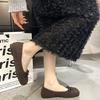 Fashion New Style Fashionable Woman Casual Square Head Bow Flats Flock Ballerina Luxury Flats Female Suede Elegant Soft Sole Women Shoes