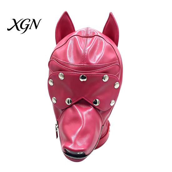 Hardcore BDSM Equipment Unisex Sexy Costumes, Faux Leather Open Mouth Dog Headgear, Full Face Hood for Roleplay Fetish Masks Cosplay And Role