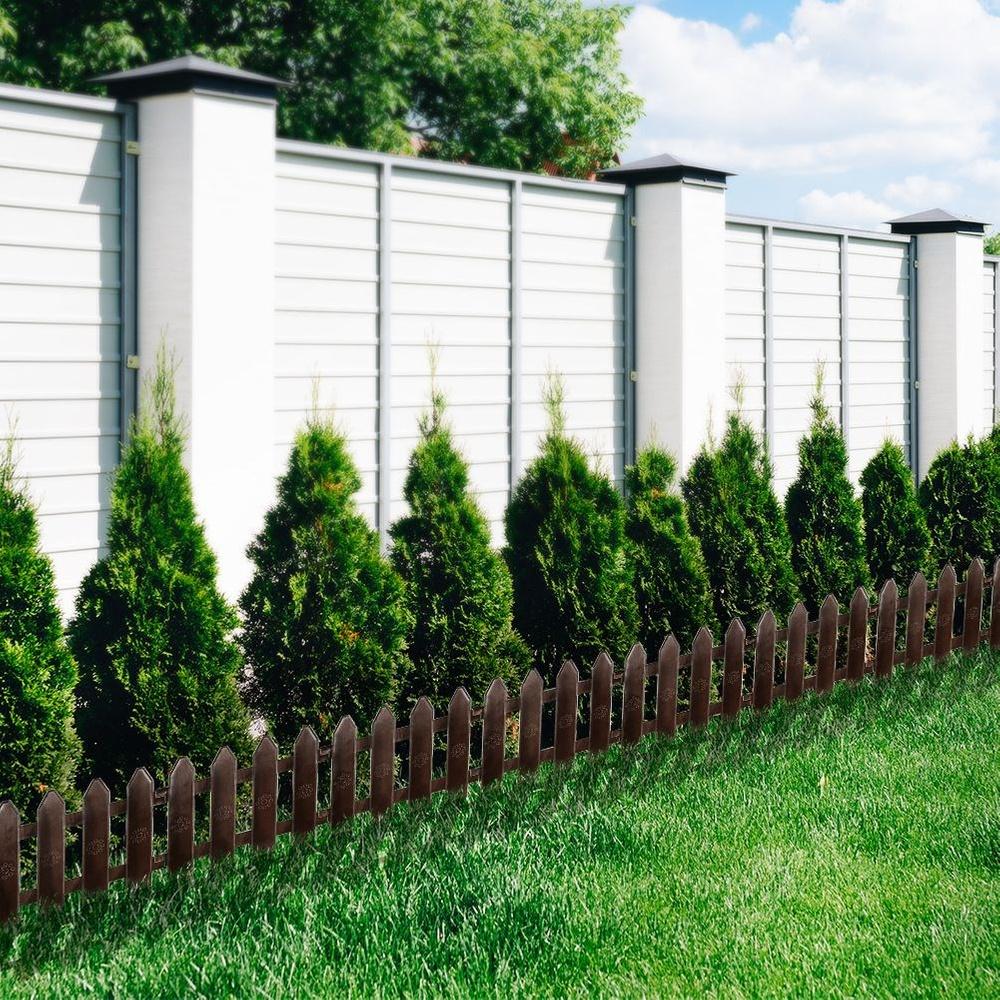 10x Plastic Garden Fence Brown Border Palisade Edging Lawn 2m