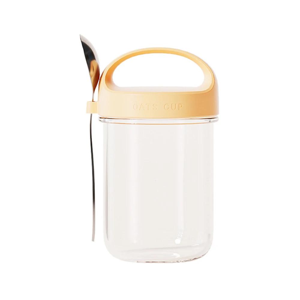 

430Ml New Breakfast Cups Oatmeal Cereal Nut Yogurt Salad Cup Leakproof Glass Oats Container With Lid Spoon Food Storage Box 430ml жёлтый