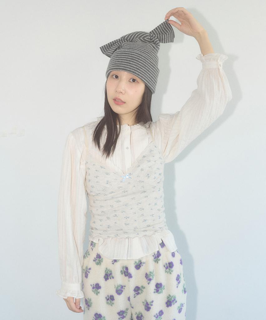 FUNFROMFUN Knotted Beanie, Grey+Ivory