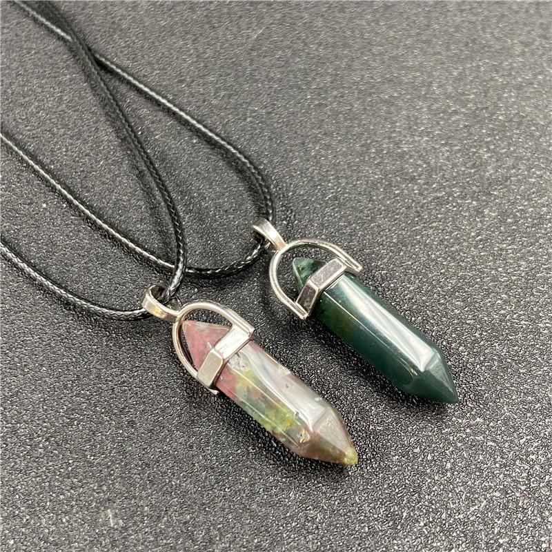 Agate Bullet & Rose Quartz Double Point Pendant Necklace