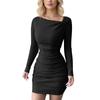 Women's Fashionable Color Slanted Collar Long Sleeved Dress With A Slim Fit And Elastic Buttocks