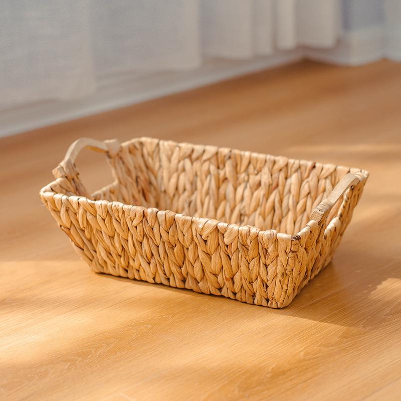 Desktop Woven Storage Basket with Handle - Snack, Toy, and Fruit Organizer for Living Room
