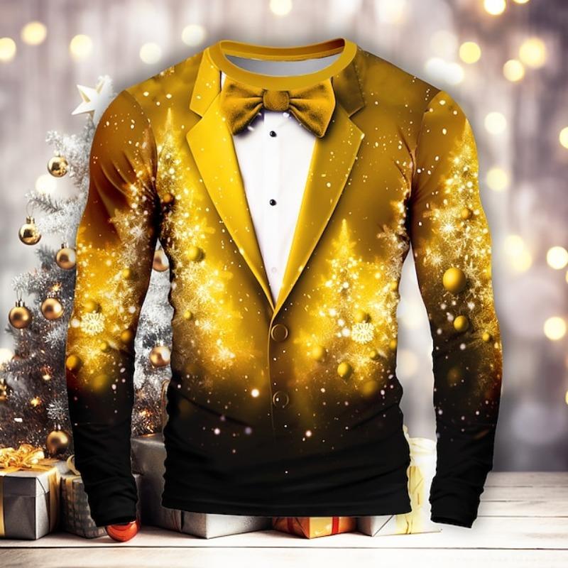 Christmas T-shirts For Men Shirts Tree Snowflake Graphic T-Shirt Cotton O Neck Oversized Long Sleeve Tops Streetwear Men's Shirt