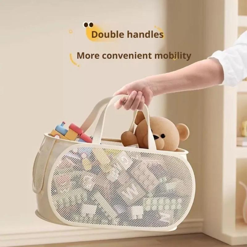 Large Kids Toy Storage Bin, Extra Capacity Organizer Basket for Stuffed Animals & Plush Toys, Portable Handle Laundry Basket