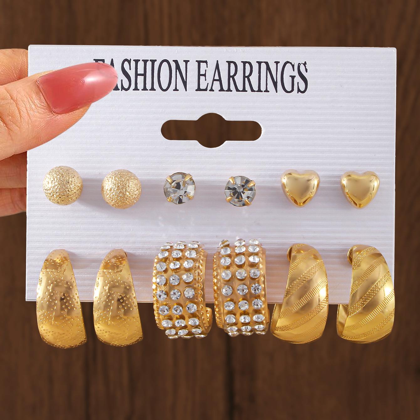 European and American style earrings square geometric design earrings foreign trade earrings Hepburn style earrings set