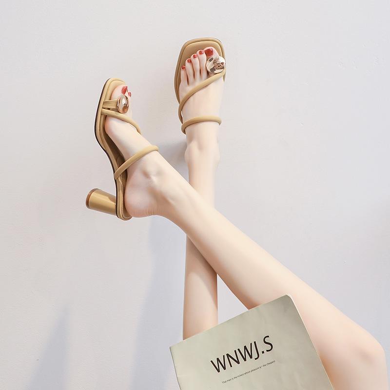 9605-3 Half-drag Women's Outer Wear 2025 Summer New French Gentle Fashion High-heeled Cool Slippers