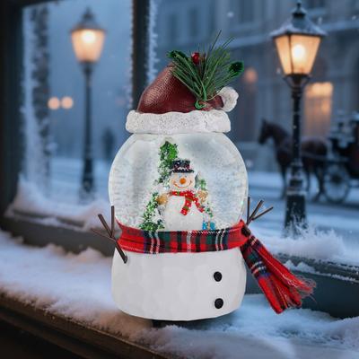 Christmas Faux Crystal Ball Ornament Cartoon Scarf Snowman Snow Ball with Music Box Home Office Holiday Party Desktop Decoration
