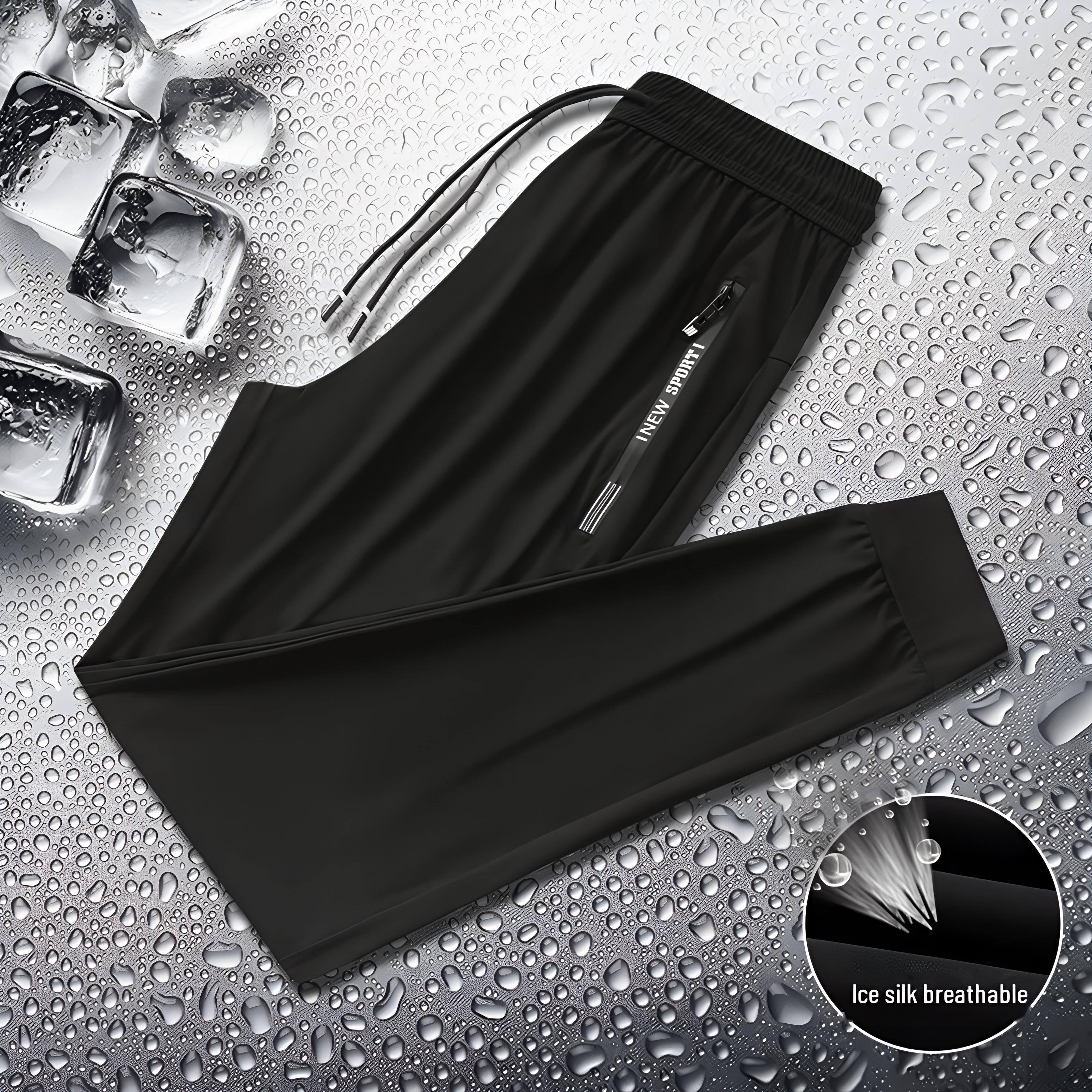 

Мужские быстросохнущие нейлоновые летние спортивные брюки Ice Silk - большой размер, повседневный прямой крой L чёрный