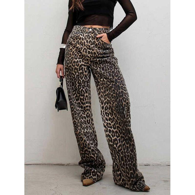 Leopard Print Casual Pants Fashion Sexy Street Style High Waist Straight-leg Leopard Print Casual Pants