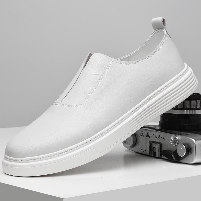 Thick Soled Comfort Leather Loafers Shoes Men 2025 Spring New White Designer Casual Luxury Shoe Men Business Board Shoes