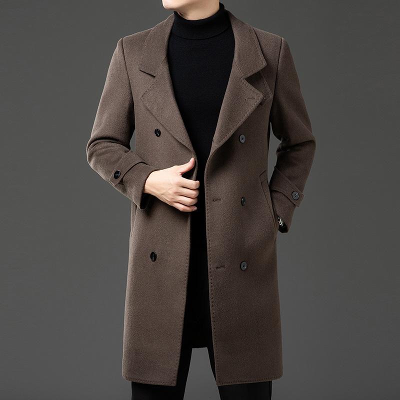New middle-aged men's autumn double-sided woolen coat dad's autumn and winter woolen coat mid-length casual