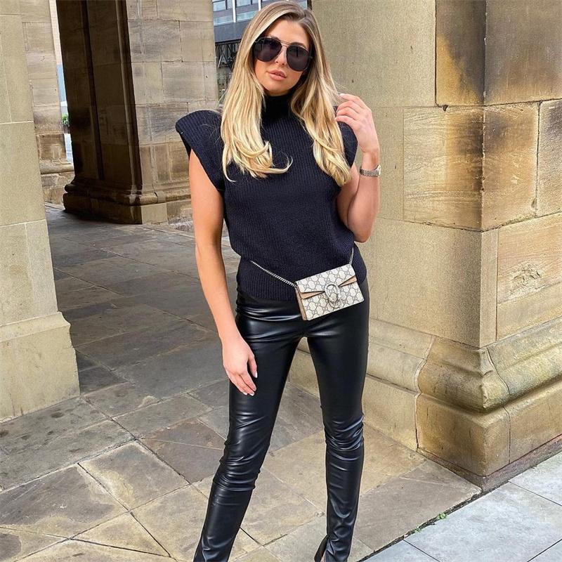 Pevný stojatý golier Pletená vesta s krátkym rukávom Office Lady All Match Fashion Vesta Košeľa Voľné Elegantné rovné topy