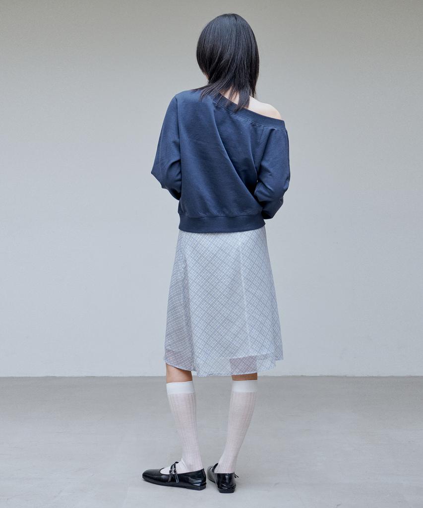 Awi Sheer Check Skirt_Sky Blue