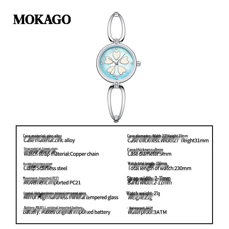 MOKAGO Rhinestone Inlaid Women's Luxury Bracelet Watch
