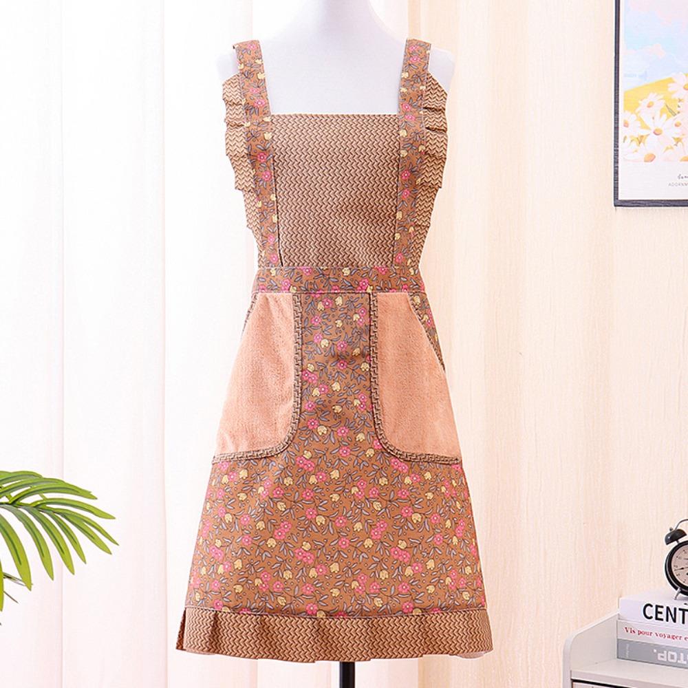 New Flower Kitchen Apron Breathable Cotton Cooking Smock Wear-resistant Korean Style Chef Apron for Women Girl