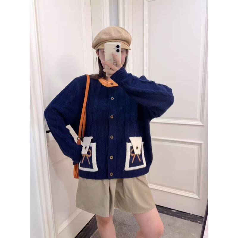 

Твистовый свитер-жакет женская одежда осень и зима новый ретро мягкий восковой ленивый ветер вязаный кардиган топ женский One size темно-синий