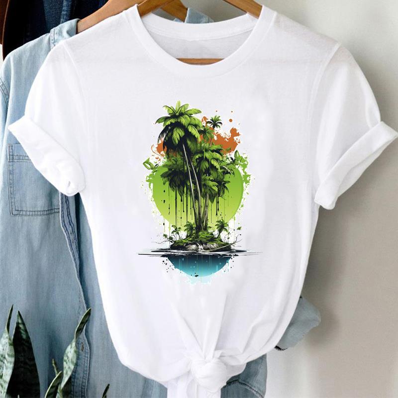 (Asian Size)  flower love heart Short Sleeve T Shirt Women Tee Top Clothing Casual Fashion Print Lady Female Graphic T-shirts