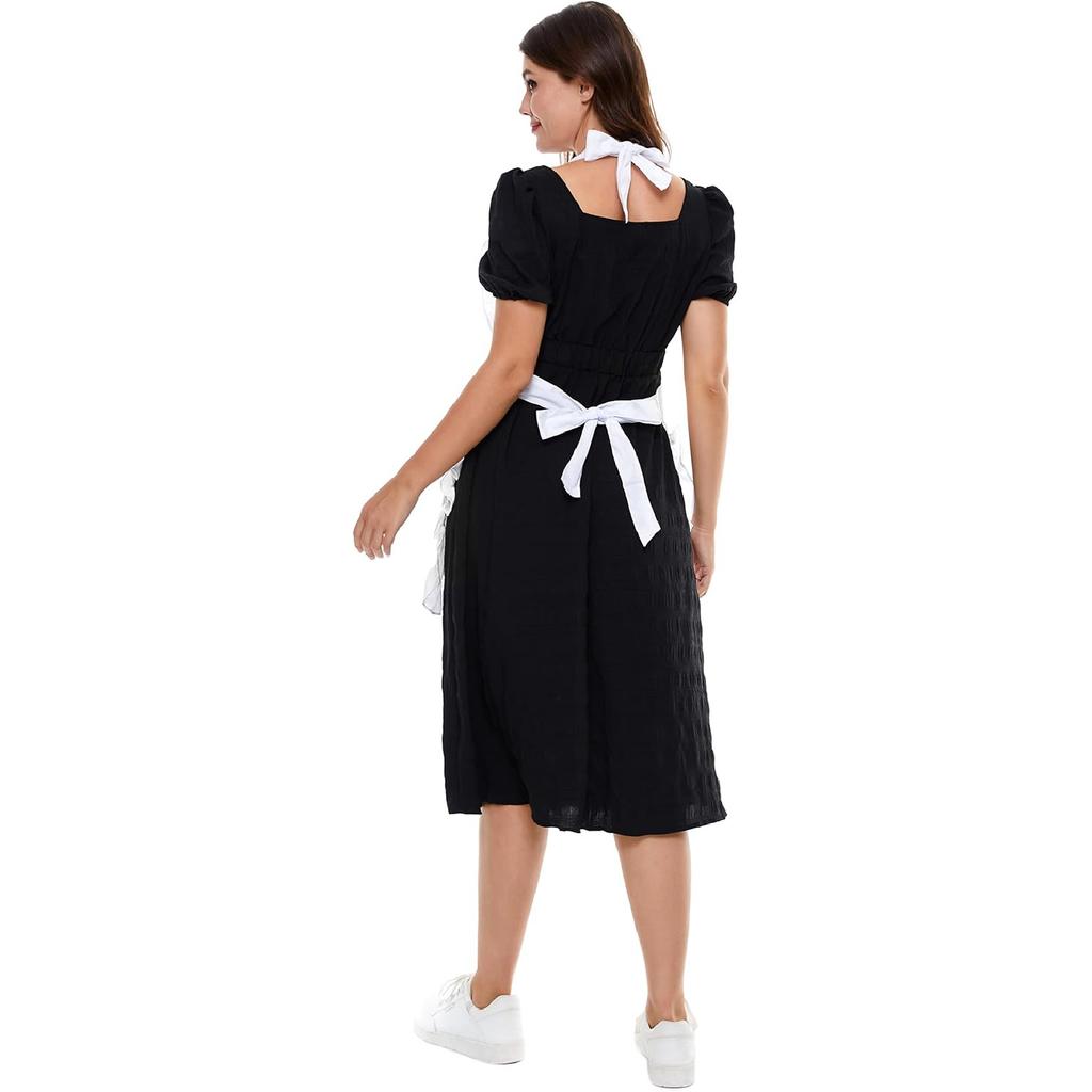 Women's Ruffle Outline Retro Apron Kitchen Cake Baking Cooking Cleaning Maid Costume (White)