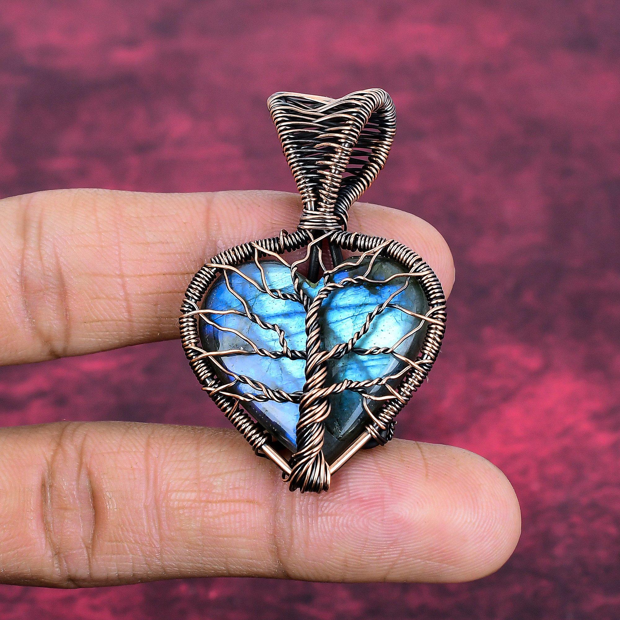 Tree Of Life Labradorite Gemstone Pendant Copper Wire Wrapped Handmade Pendant Designer Jewelry