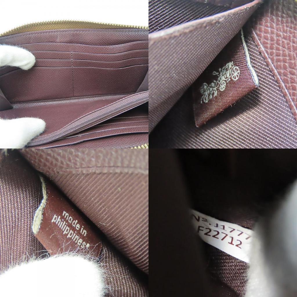 Used COACH Purse F22712 Signature leather Metal red Brown Zip Around
