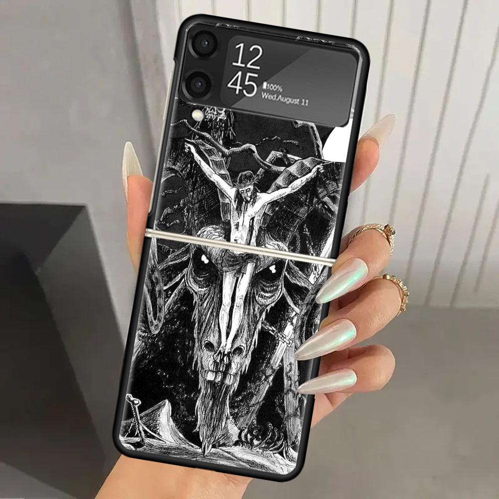 Satanic Goat Satan Devil Hard PC Phone Case For Samsung Galaxy Z Flip 7 6 5 4 3 Black ZFlip7 ZFlip6 Flip5 Flip4 Flip3 5G Print C