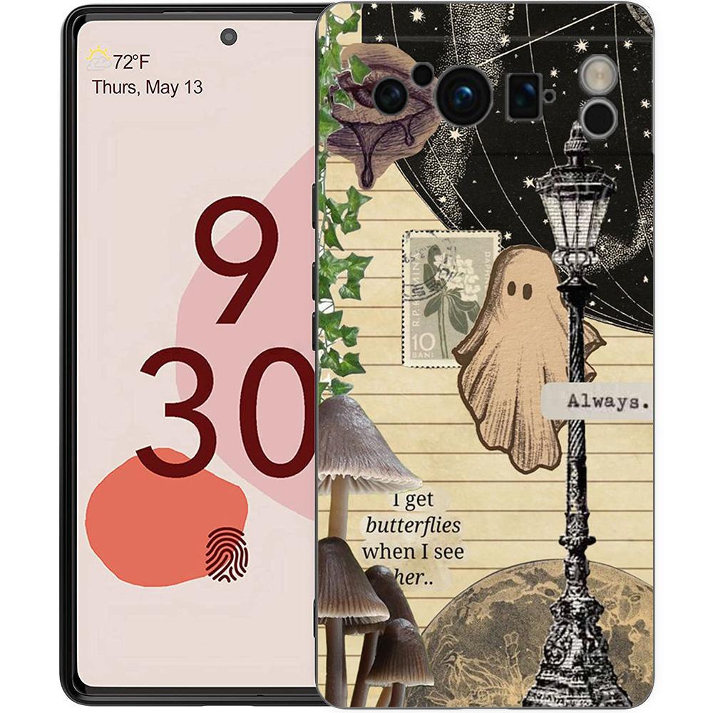 Etui na telefon Google Pixel 8 A 7 6 Pro 6A 5G Czarne miękkie odporne na wstrząsy tylne etui silikonowe TPU Shell Coque Cute Little Ghost