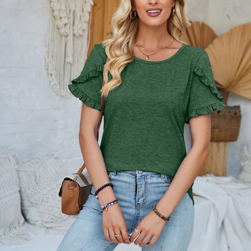 Damen Rundhals-Oberteil Lässiges Patchwork Einfarbiges Lockeres T-Shirt