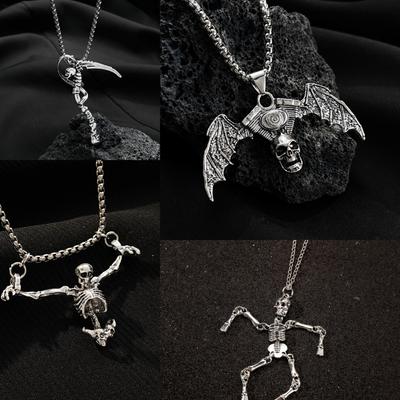 Goth Punk Necklace Hip Hop Pendant Halloween Vintage Diablo Skull Accessories Sweater Chain Men's and Women's Pendant