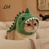 Breathable Pet Accessory for Photos Cute Dinosaur Hat Cats, Soft Plush Funny Cat Headwear with Shark Design, Novelty Green Costume 3D Fin And