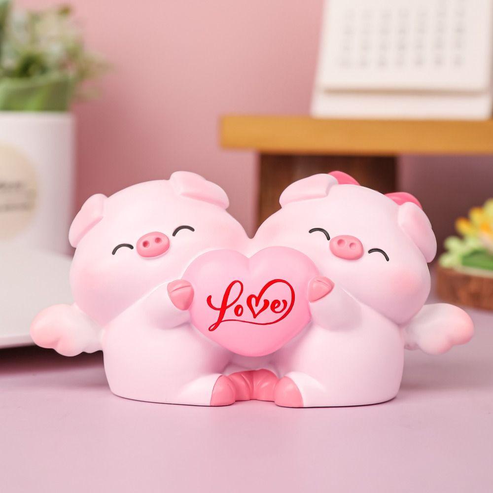 Cartoon Pig Statue Cute Miniatures Figurine Cake Decoration Couple Piggy Ornament  Home