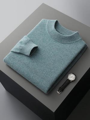 Pull Homme 100% Laine Mi-Col - Tricot Uni Style Business Casual