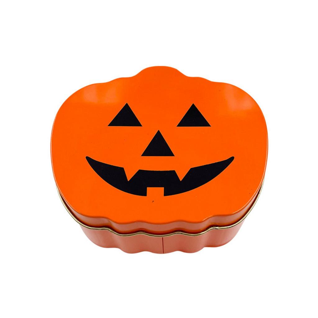 Halloween Pumpkin-Shaped Tin Can for Candy Gift Storage Novelty Box