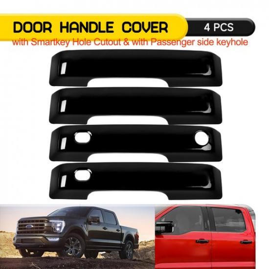 For -2024 Ford F150(+Smartkey Hole) BLACK Door GLOSS Handle Covers 4X