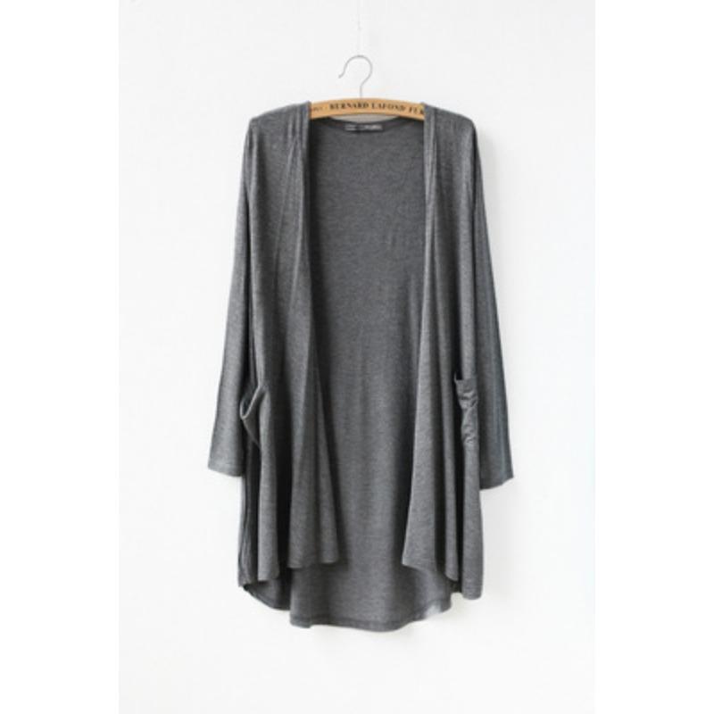 

Весна-лето Модальный женский кардиган с длинными рукавами, солнцезащитная куртка среднего и длинного размера, свободный крой, пляжный костюм с кондиционером, тонкая одинарная куртка One size темно-серого