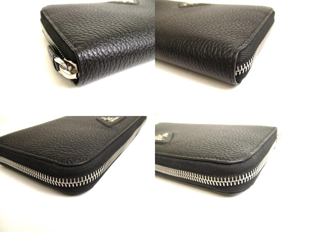 Authentic PRADA Black Calf Leather Round Zip Long Wallet #9939  Refurbished