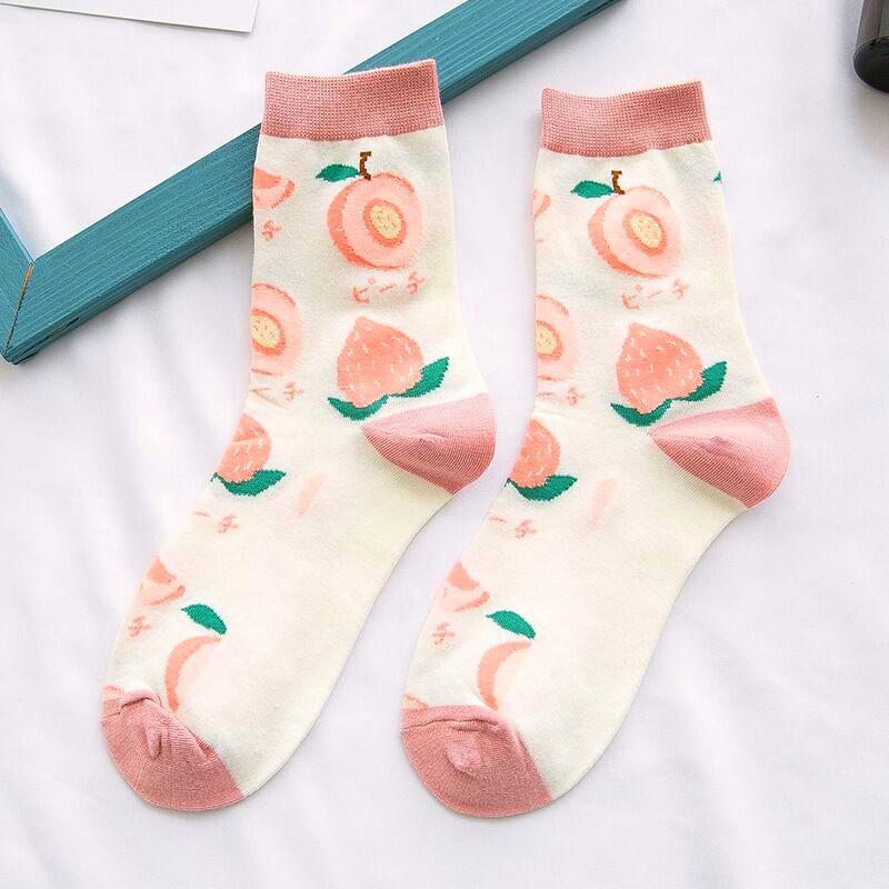 Women Funny Socks Spring Autumn Cartoon Socks Avocado Lemon Watermelon Peach Strawberry Banana Cotton Harajuku Casual Socks