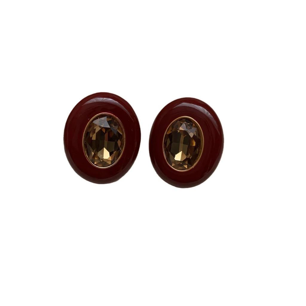 20 Retro Oil-Set Gemstone Contrasting Earrings Versatile Cold Hong Kong Style Colored Studs