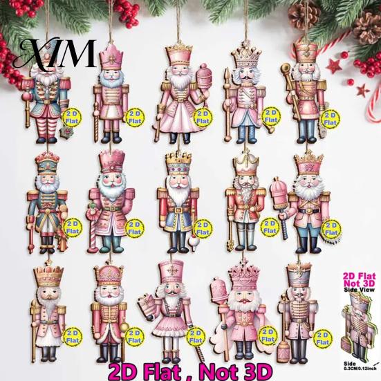 Festive Wall Hanging Decorations Christmas Nutcracker Ornaments for Tree, Wooden Soldier Tree Indoor Ornament Set Decoration, 2D Flat Pendants