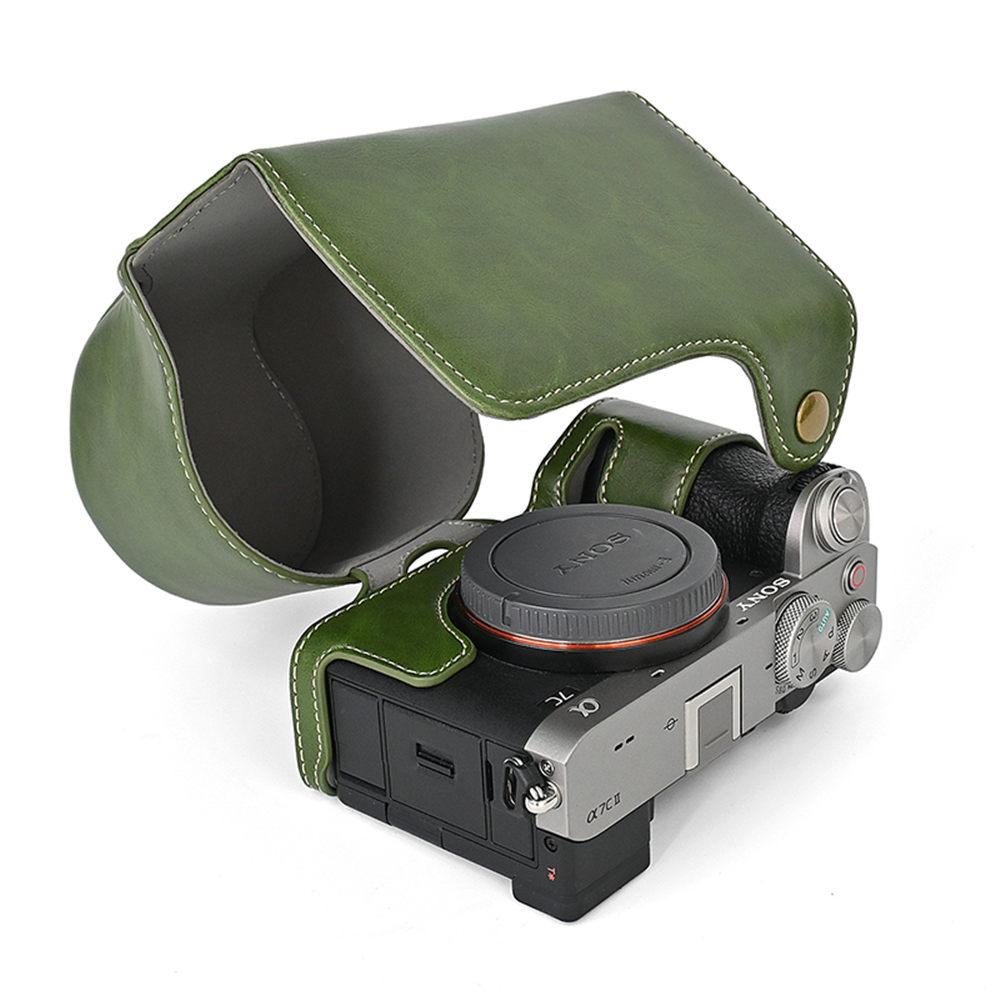 Luxury Version PU Leather Camera Bag Case For Sony A7CII A7C2 Battery Opening Full Body Cover With Strap Storage Bag