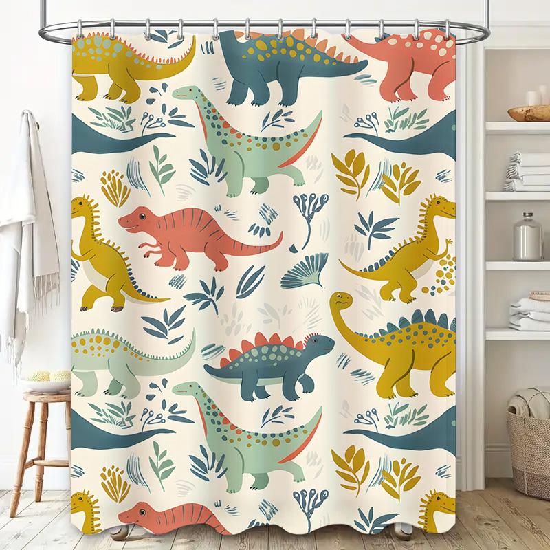 Modern Cartoon Dinosaur Bath Curtains Kids Bathroom Decor Shower Curtain Set In Multicolor for Home Decoration 72x84in (190cm X