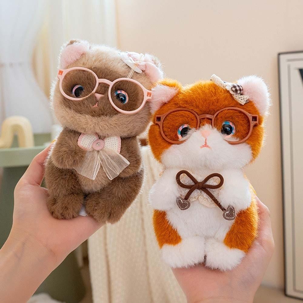 Fluffy Cute Cat Keychain Small Kawaii Glasses Key Ring Comfort Stuffed Animal  Wallet Charms