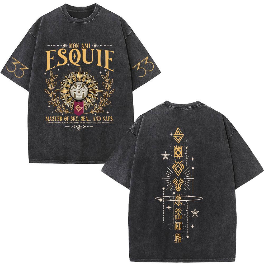 

Футболки Esquie Clair Obscur Expedition 33 с винтажной стиркой, подарок для фанатов игры, мужская и женская одежда, модная футболка с коротким рукавом XL